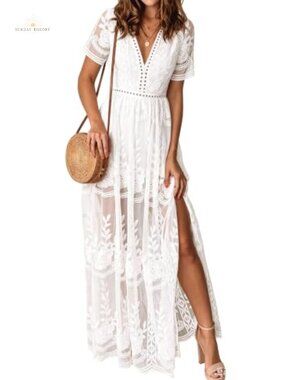 Women's Off Shoulder Lace Maxi Dress Wedding Guest Boho